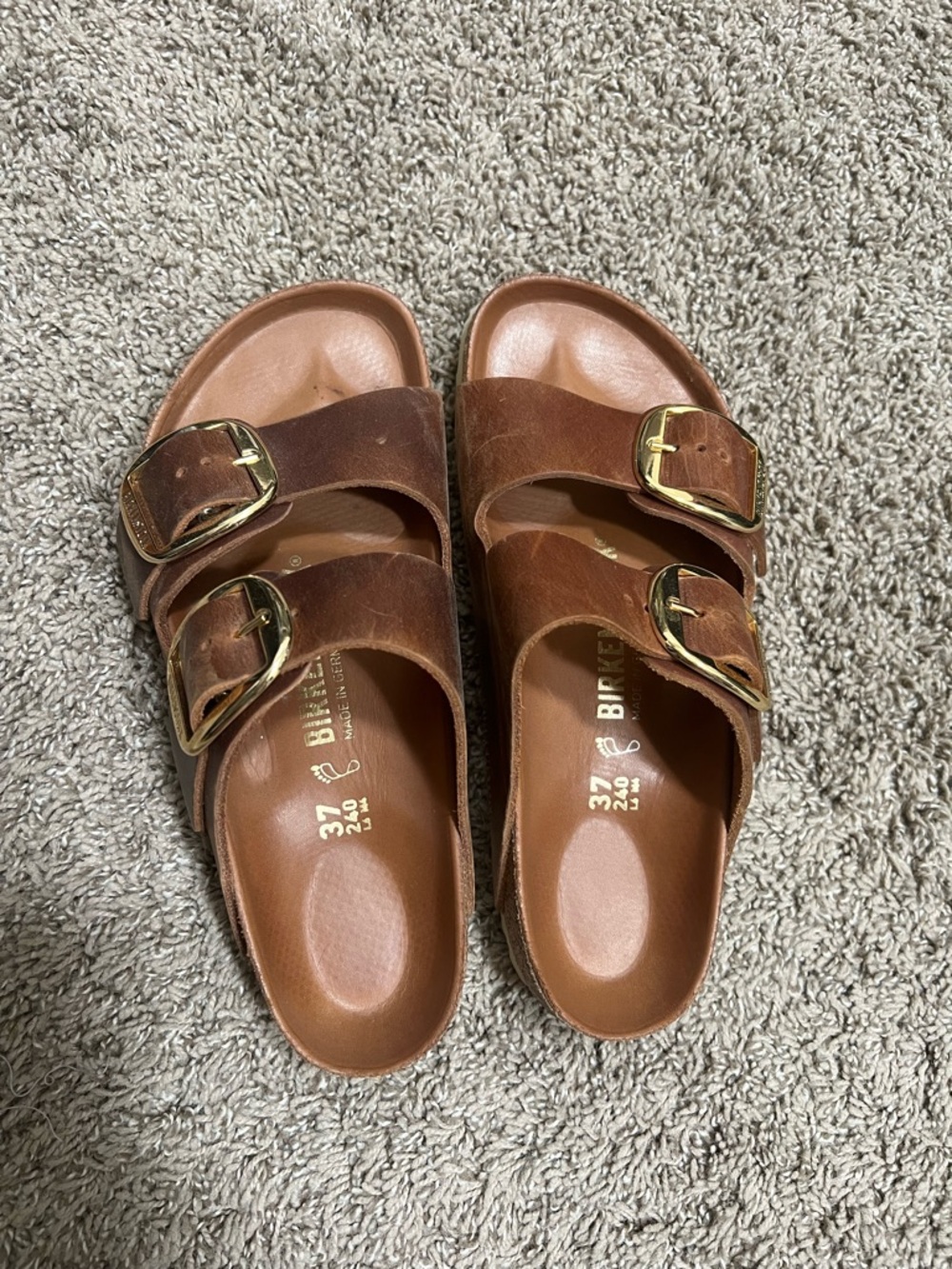 Birkenstock Women’s Brown Leather Slide Sandals